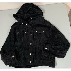 Black Corduroy Buttoned Hooded Jacket Coat Size S 🖤 #corduroy #jacket #coat